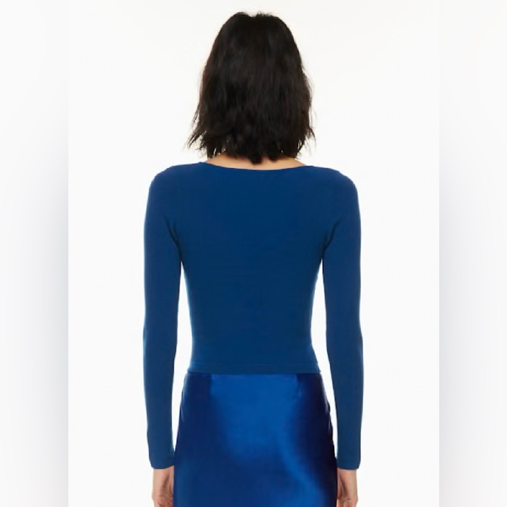 Aritzia Wilfred Tuscany Sweetheart Knit Sweater Blue Bodycon Size M - Picture 4 of 16